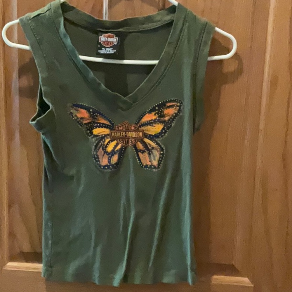 Harley-Davidson Women's Olive Green Butterfly Tank Top